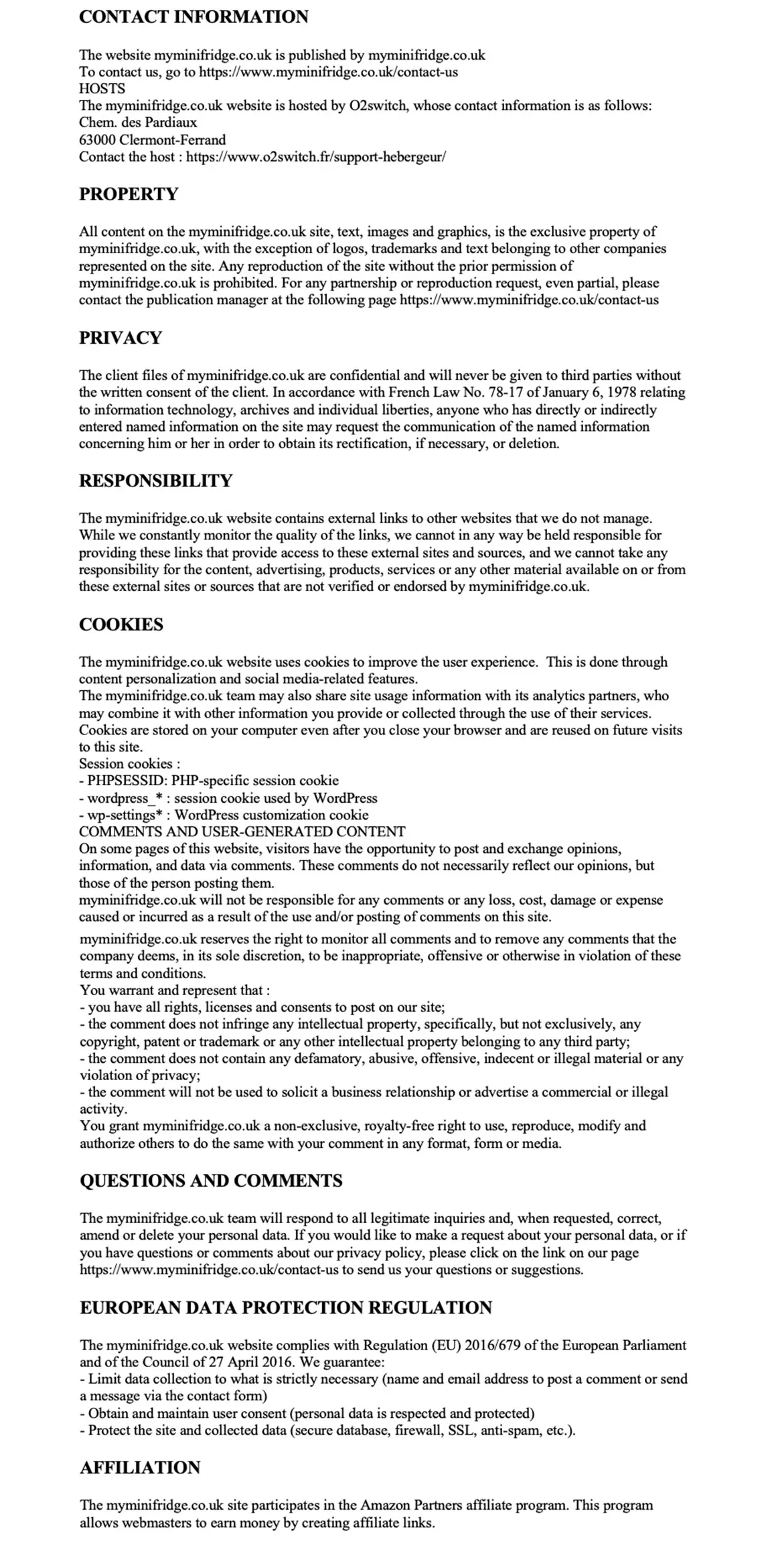 privacy policy myminifrigo.co.uk
