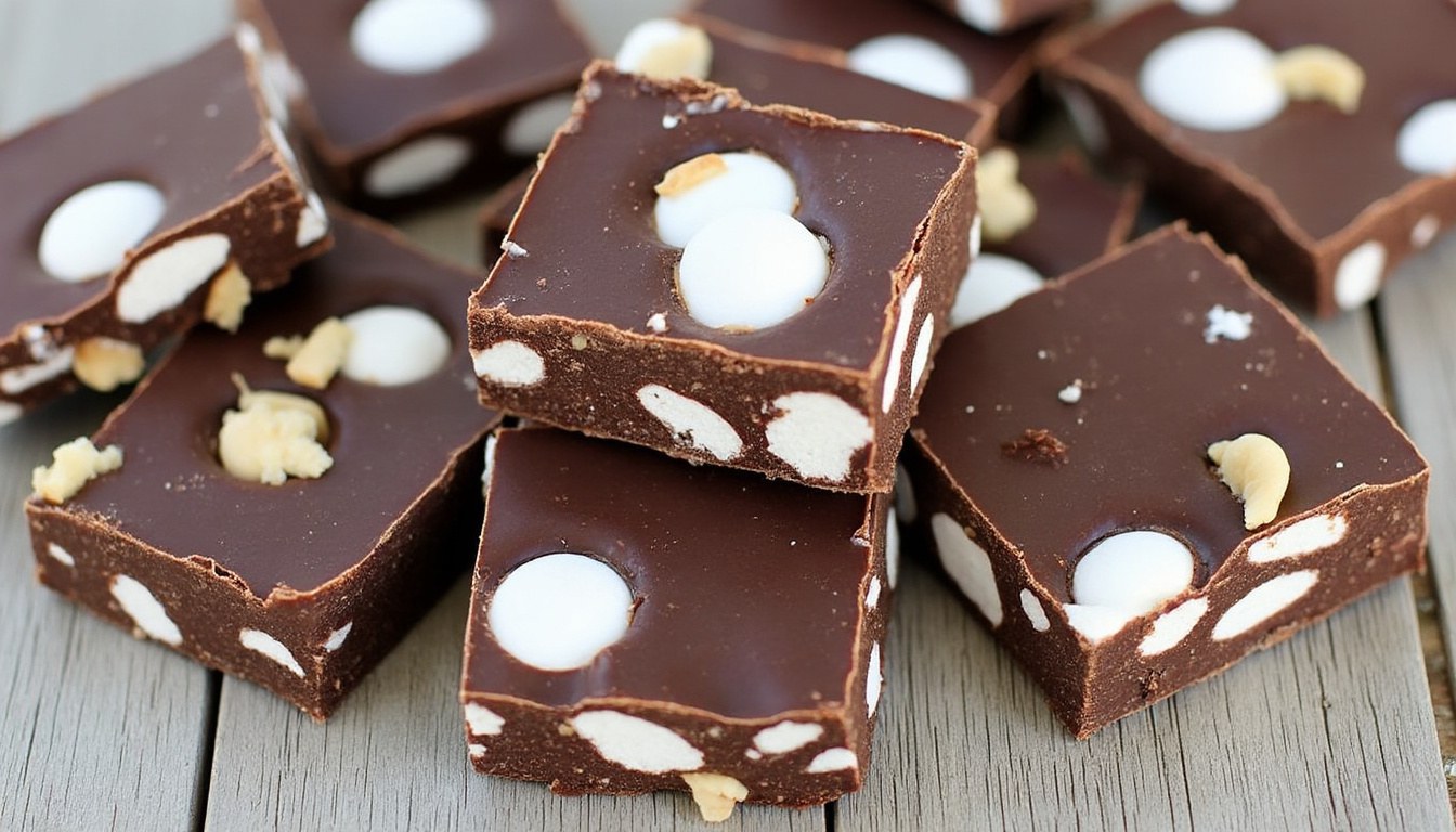 discover the ultimate no-bake rocky road recipe featuring rich chocolate, gooey marshmallows, and crunchy nuts for an easy and delicious treat.